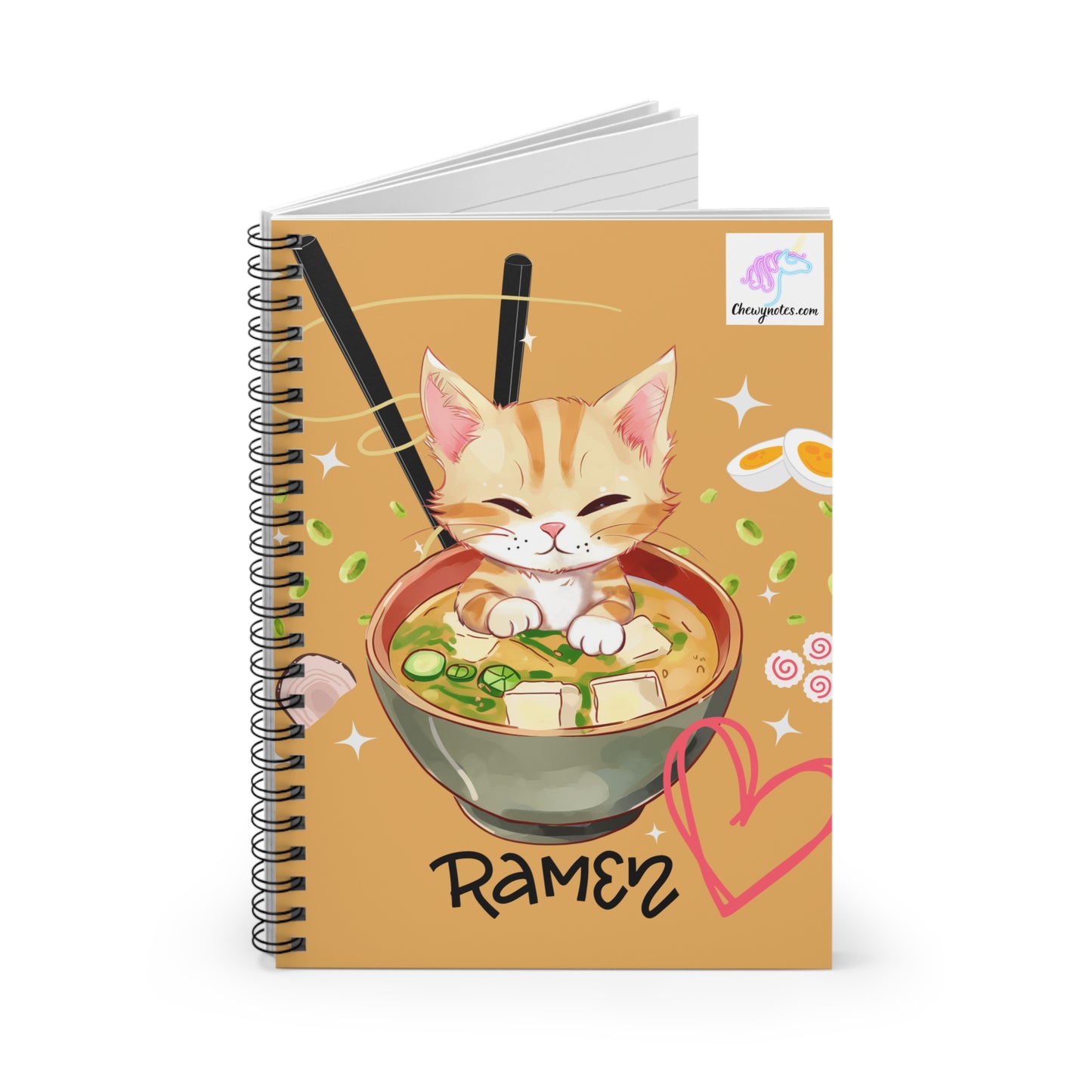 Ramen Orange Kitty Spiral Notebook